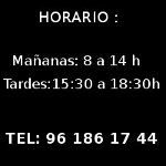 mañanas: 8a 14h tardes: 15:30 a 18:30h